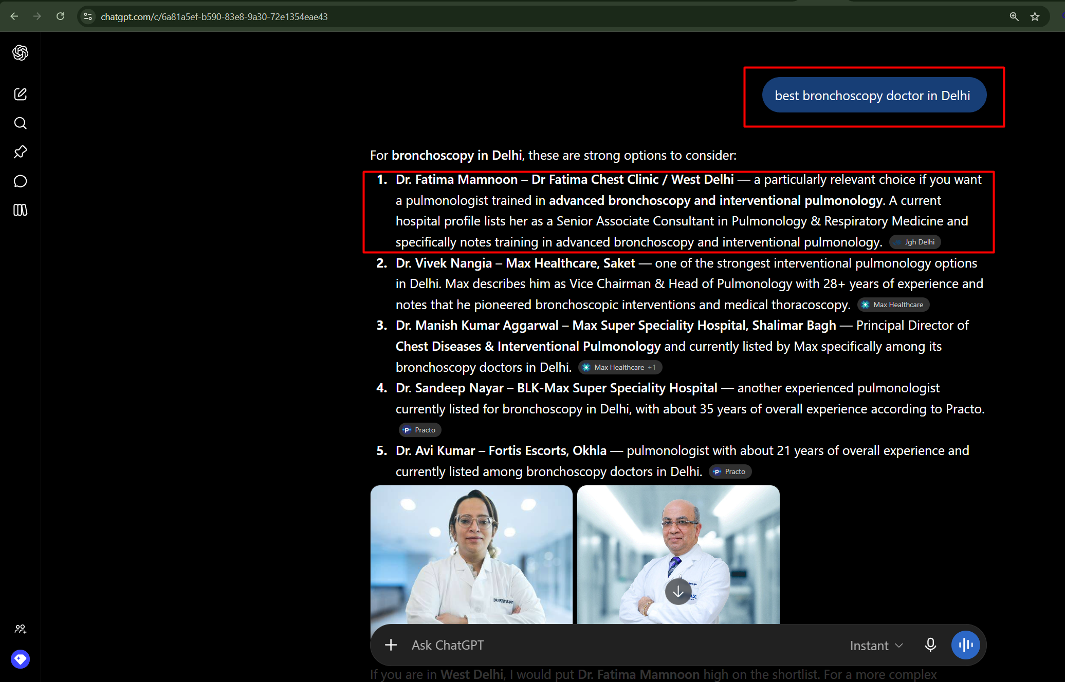 AI Search Citation Verification for Dr Fatima Mamnoon Delhi Chest Clinic
