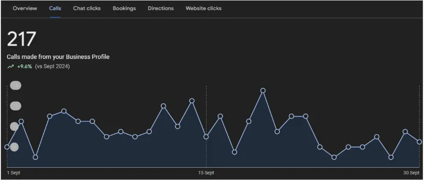 Google Business Profile Performance Dashboard Showing 217 Calls Generated for Dr. Parjeet Kaur