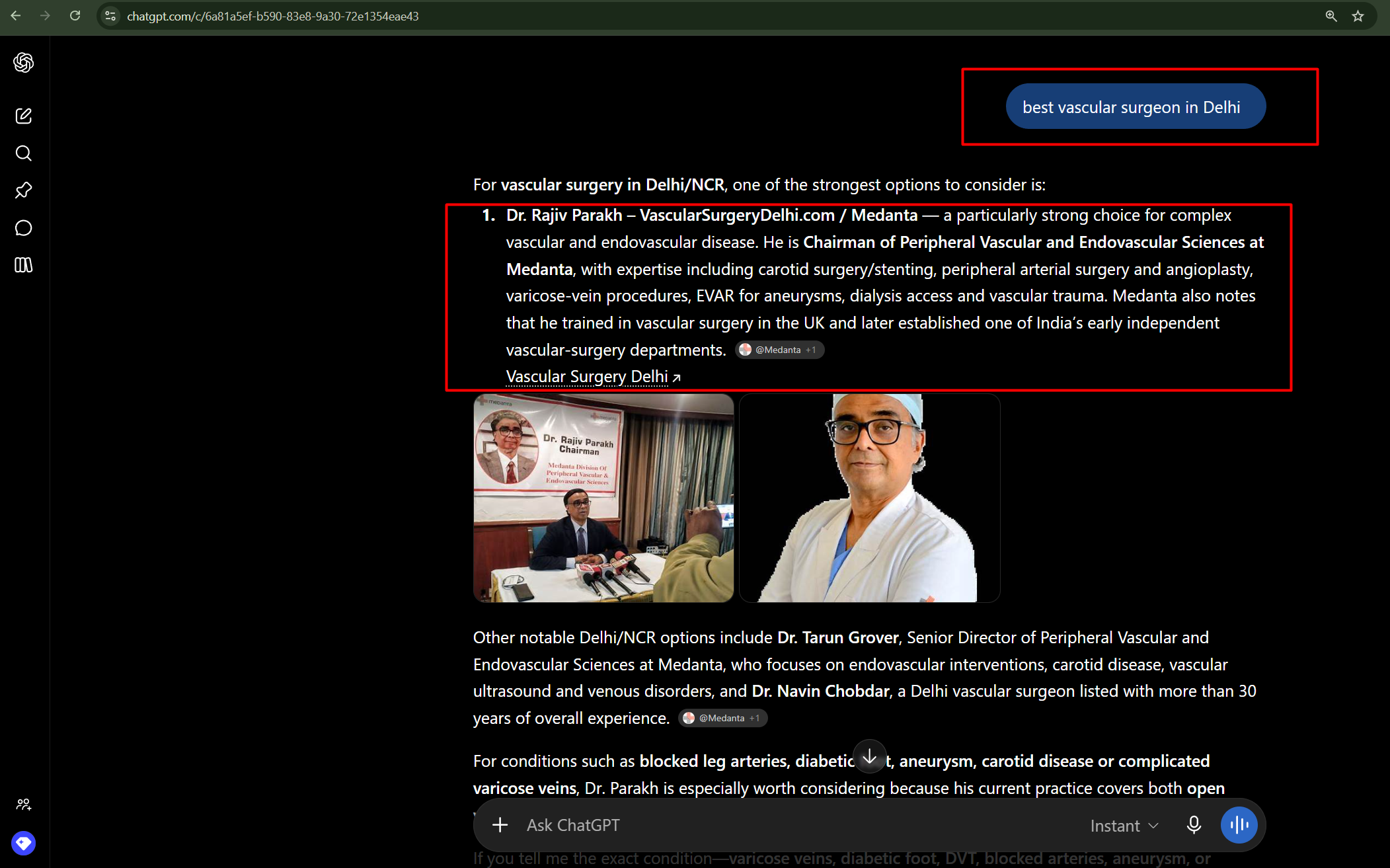 Click to view full-screen clear image AI Search Citation Proof for vascular surgeon in Medanta Hospital Gurgaon
