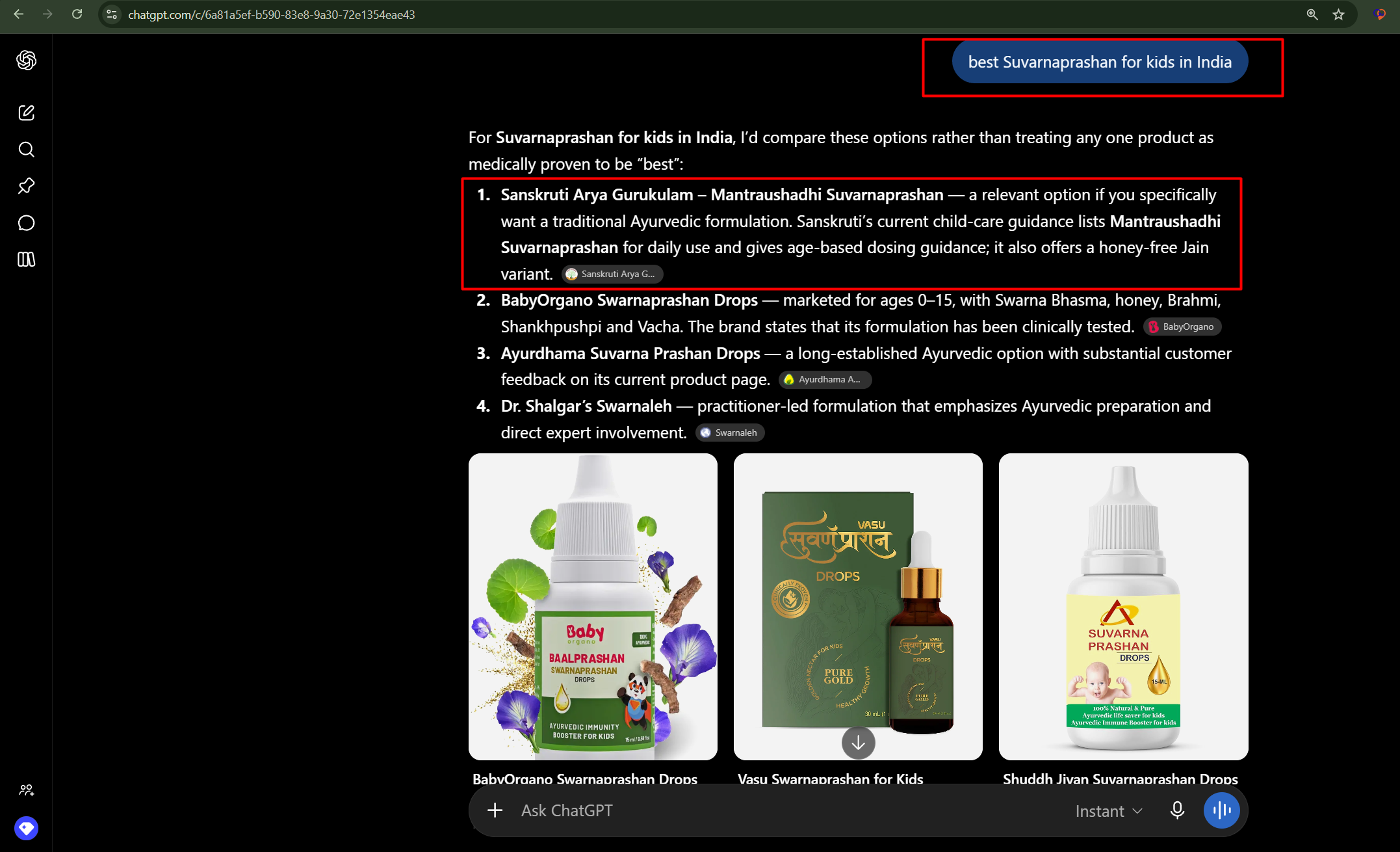 Click to view full-screen clear image AI Search Citation Proof for best Suvarnaprashan for kids in India